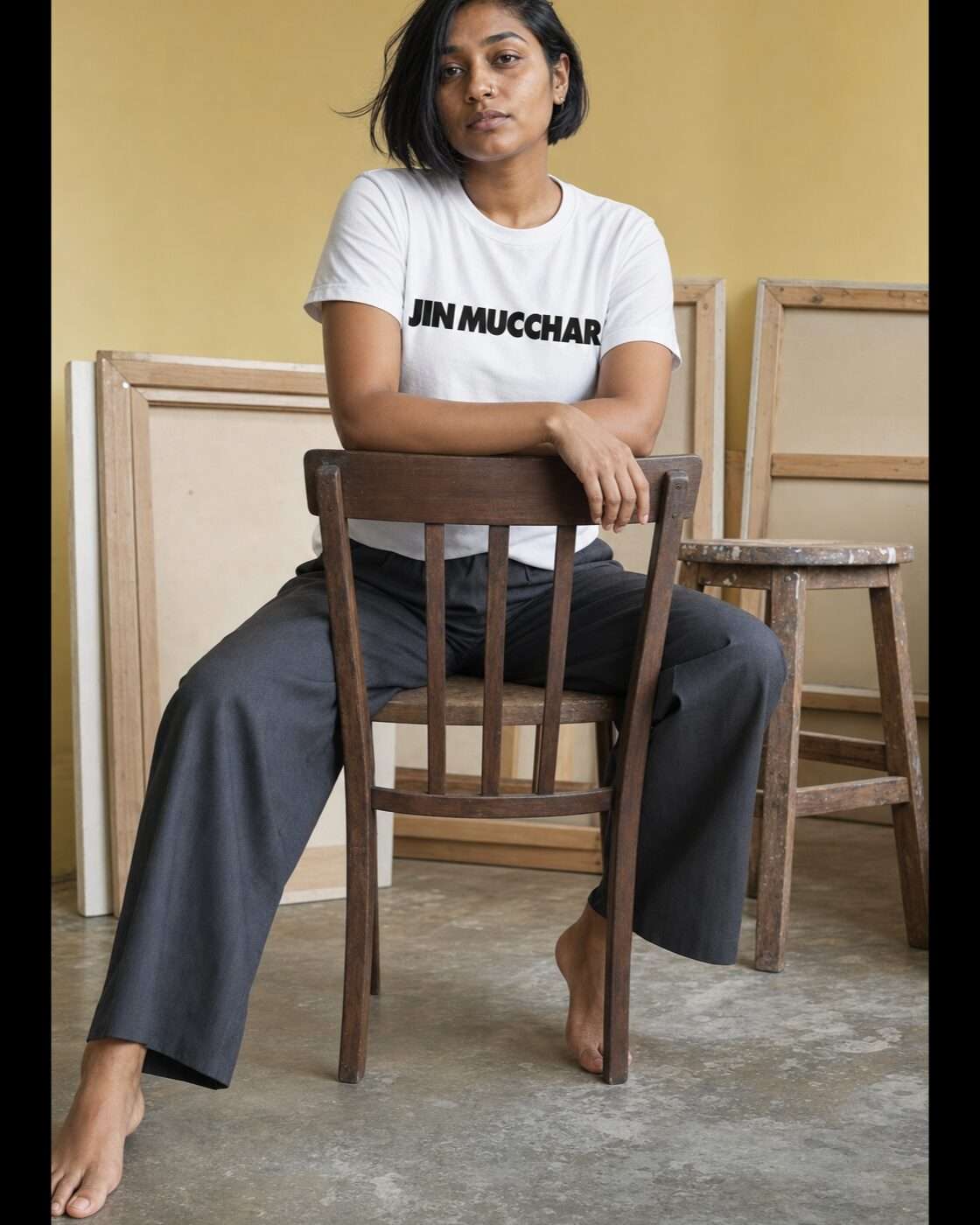 JIN MUCCHER ベーシックTシャツ レディース着用イメージ