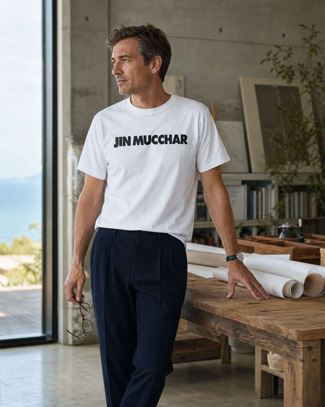 JIN MUCCHER ベーシックTシャツ メンズ着用イメージ