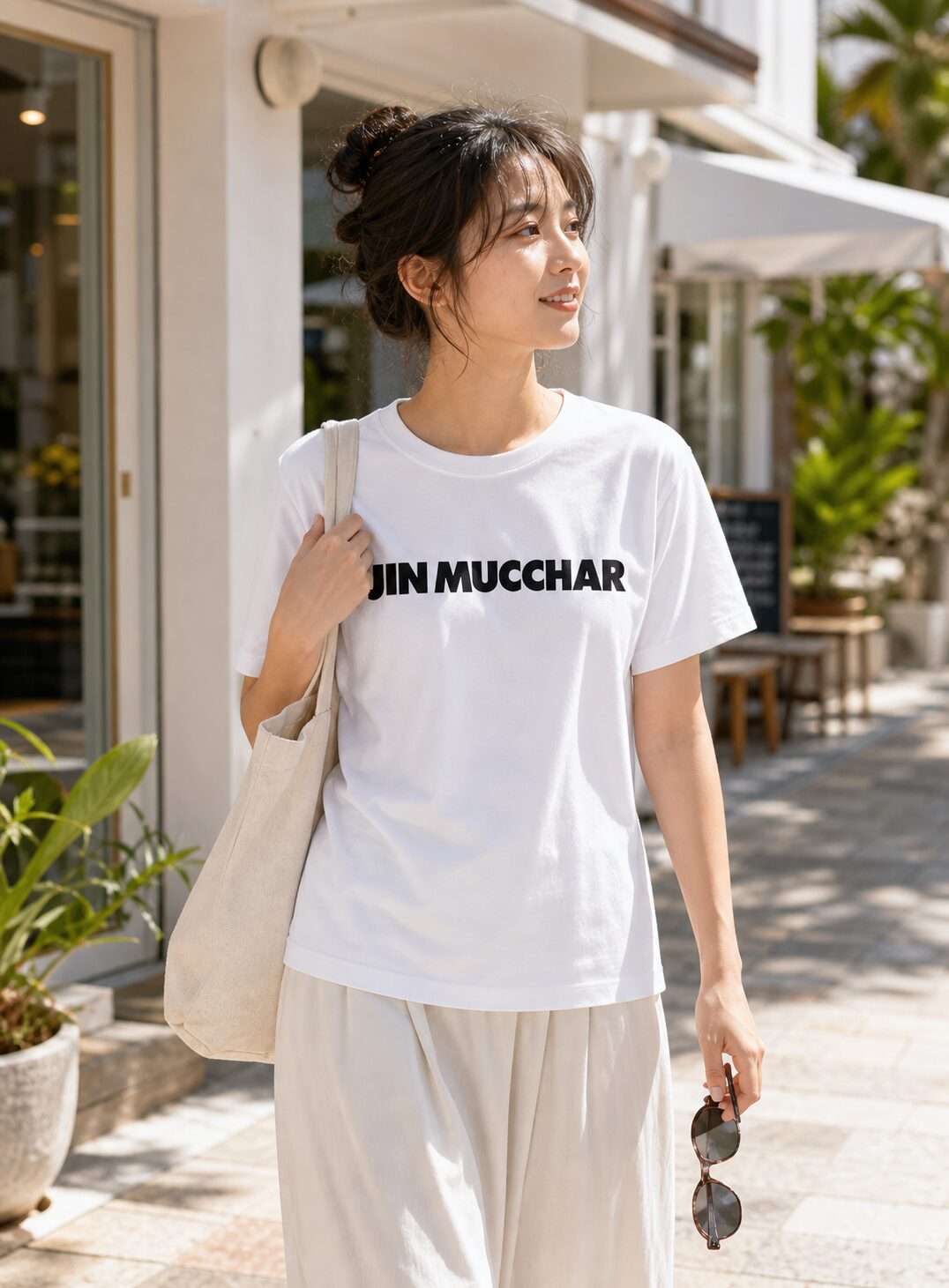 JIN MUCCHER ベーシックTシャツ レディース着用イメージ