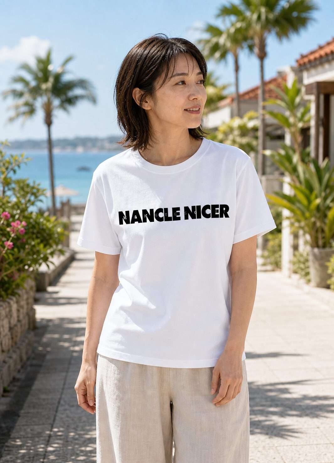 NANCLE NICER Stencil ベーシックTシャツ レディース着用イメージ