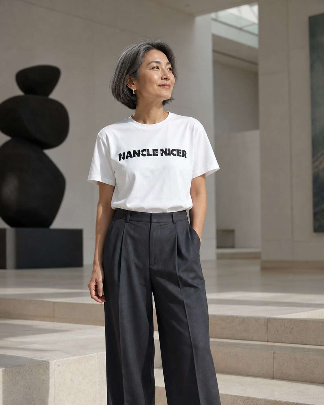 NANCLE NICER Stencil ベーシックTシャツ レディース着用イメージ